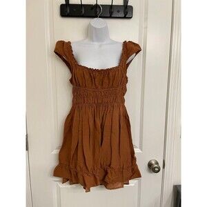 Brown Anthropologie Smocked-Waist Mini Dress size Small